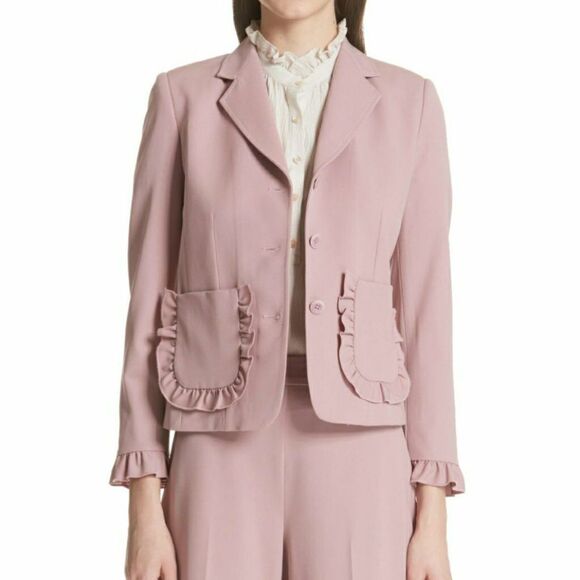 NWOT REBECCA TAYLOR Dusty Rose Wool Blend Ruffle Sleeve Blazer Jacket Size 6 - Picture 1 of 9